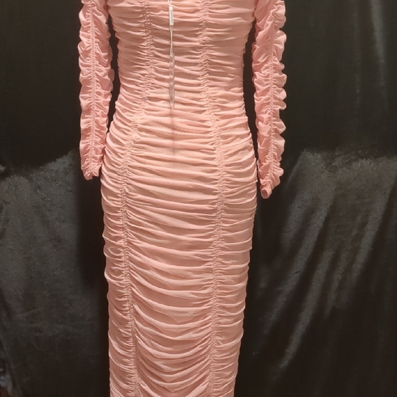 Self-Portrait Pink Ruched Long Sleeve Dress - Picture 7 of 11